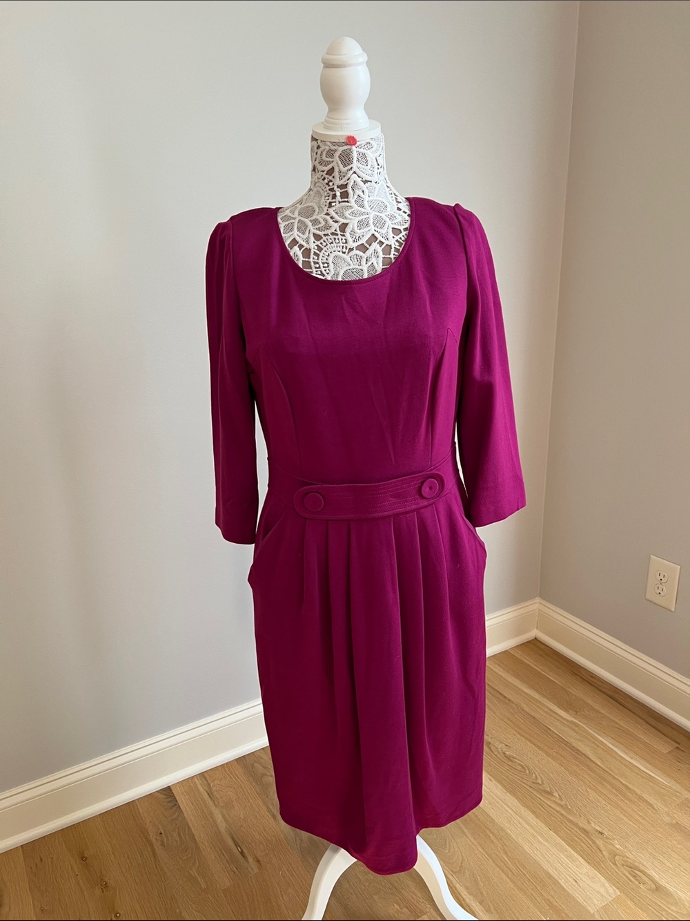 Tahari Fuchsia Belted Midi Sheath Dress
